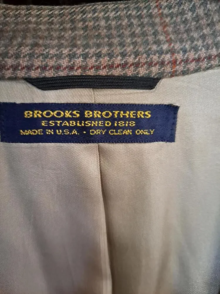 Brooks‎ Brothers Tan Plaid 2 Button Blazer 100% Camel Hair